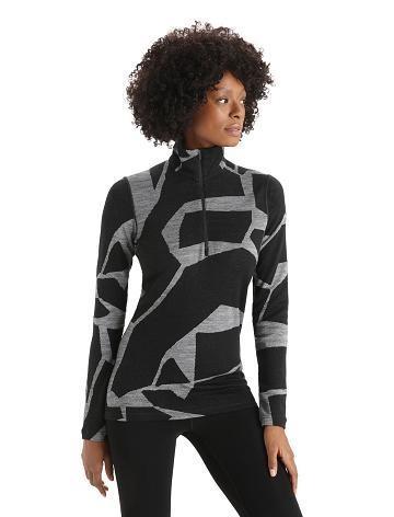 Base Layers Icebreaker Merino 250 Vertex Long Sleeve Half Zip Thermal Top Fractured Landscapes Femme Noir | FR 1861SGLO